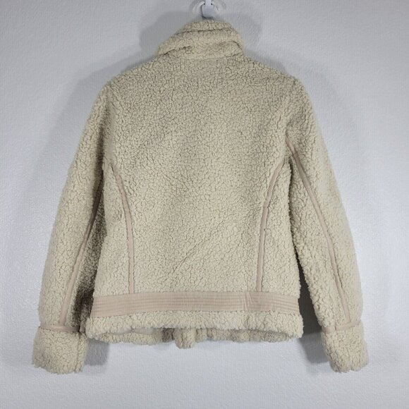 Abercrombie and Fitch Fleece Moto Jacket Women Small Faux Leather Trim Beige - Picture 6 of 13